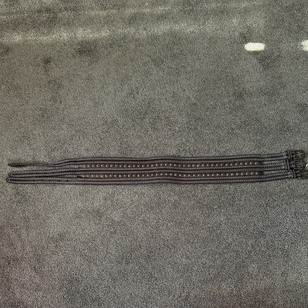 AllSaints Black Studded Triple Buckle Leather Waist Belt